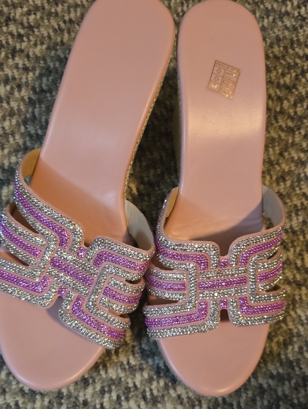 Crystal-Embellished Pink Slide Wedges